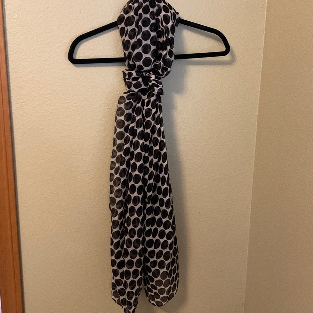 White with black polka dot scarf